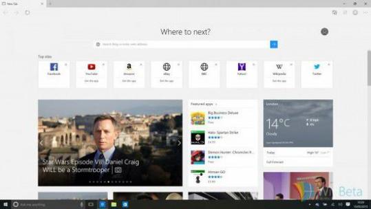 Windows 10 Edge浏览器新增New Tab页面